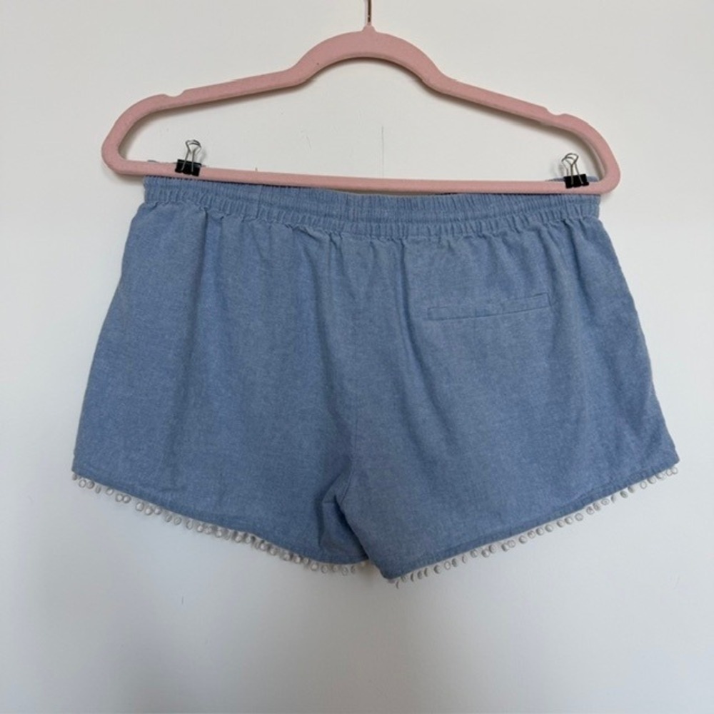 Rebecca Minkoff Chambray Drawstring Shorts with Pom Trim | Denim Shorts | S/M - Picture 6 of 8
